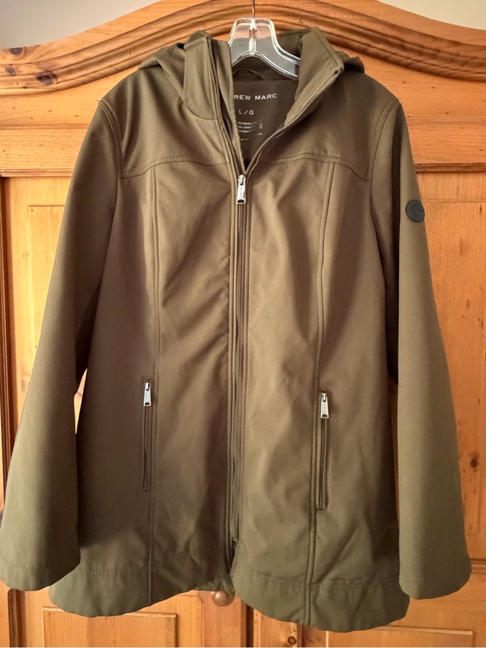 Andrew Marc Olive Hooded Softshell Utility Jacket